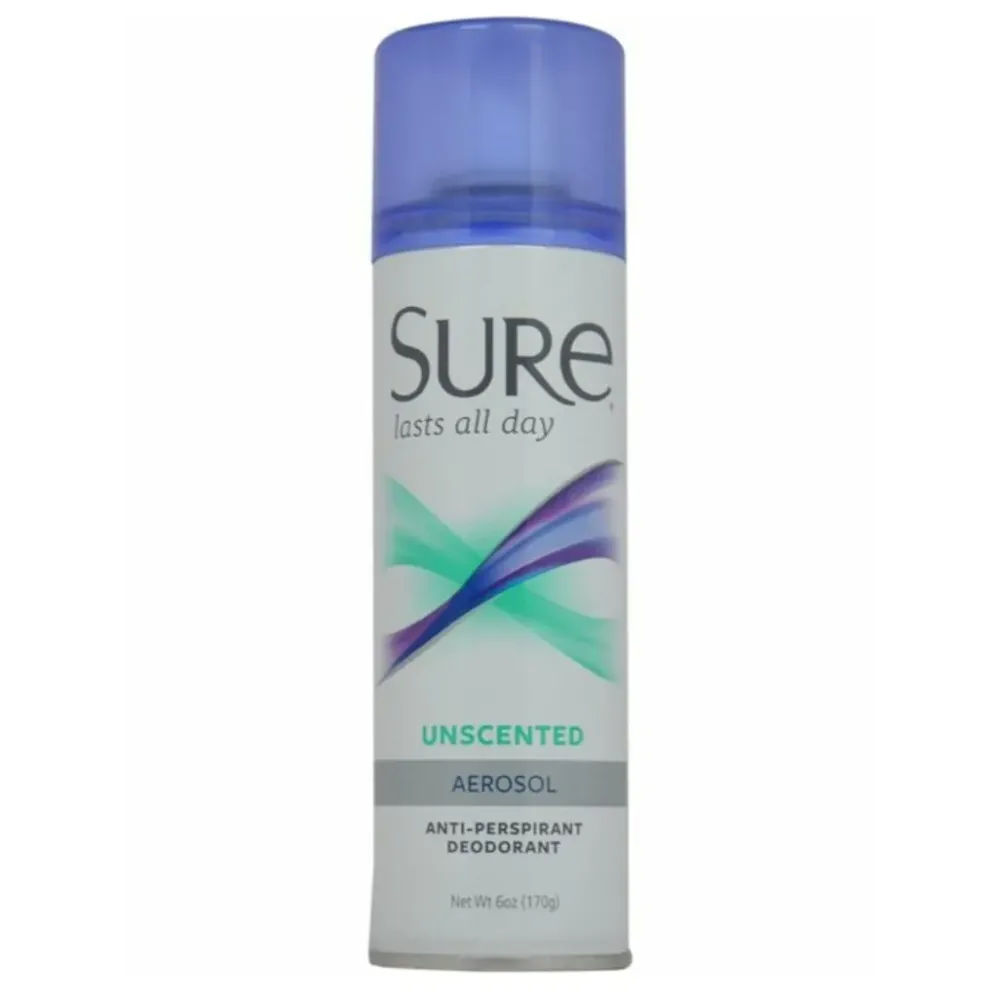 Sure Anti-Perspirant & Deodorant Aerosol Spray Unscented, 6 oz (Pack of 6)