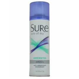 Sure Anti-Perspirant & Deodorant Aerosol Spray Unscented, 6 oz (Pack of 6)
