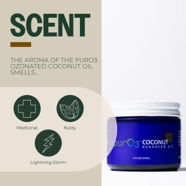 PurO3 Ozonated Coconut Oil - Pure, Natural, Organic Skincare for Face & Body - Oxygenated Healing Lotion, Moisturizer & Beauty Cream in a Glass Jar - O3 Therapy Salve, 2 oz