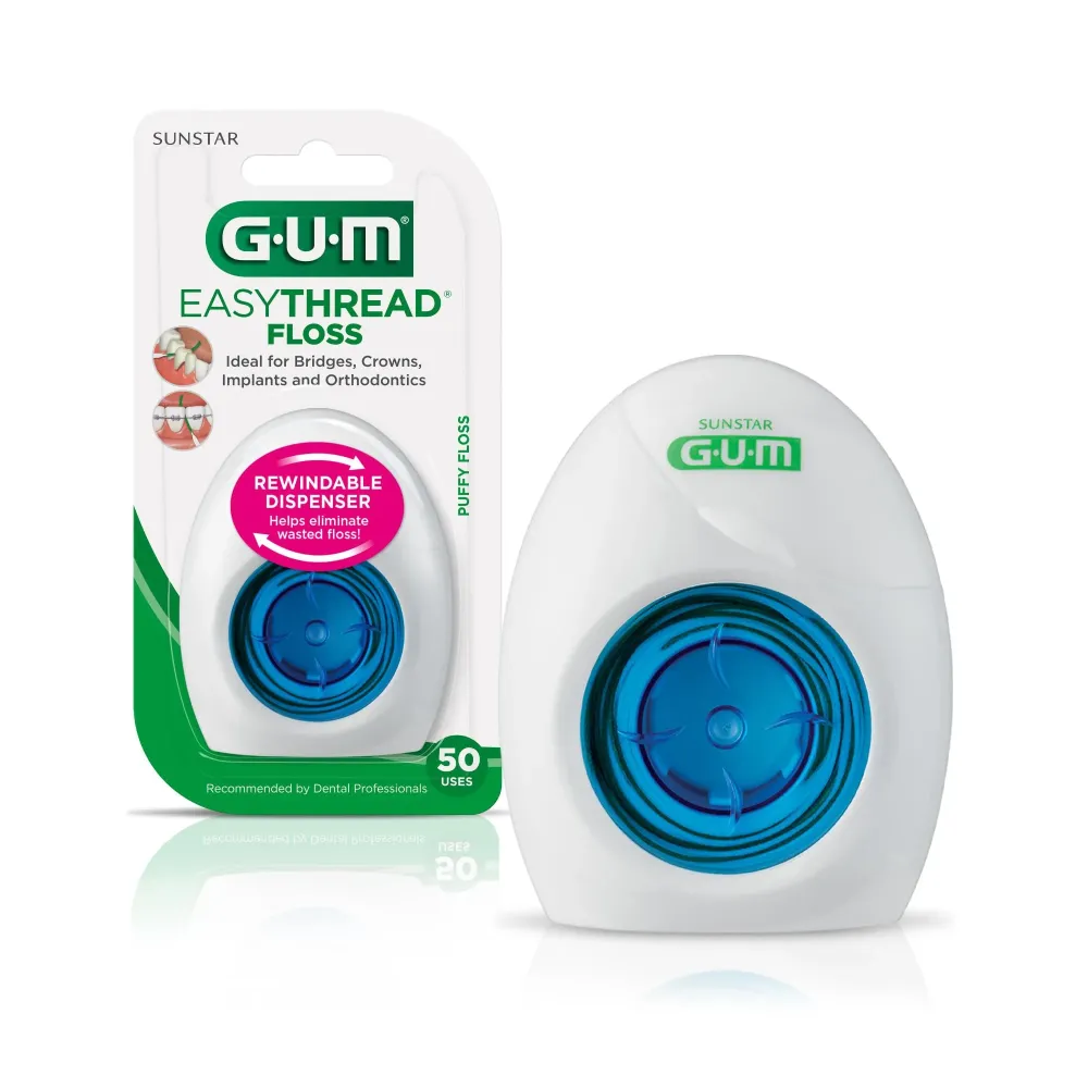 GUM EasyThread Threader Floss - Expanding Dental Floss for Braces, Bridges, and Implants - Built in Rigid Floss Threaders (50 Uses) GUM EasyThread Threader Floss - Expanding Dental Floss for Braces, Bridges, and Implants - Built in Rigid Floss Threaders (50 Uses)