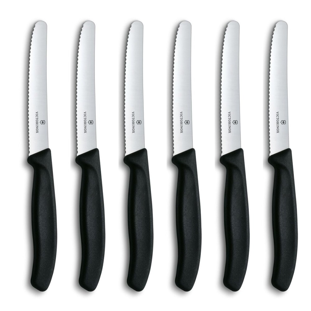 Victorinox 6.7833.6 Swiss Classic Tomato and Table Knife Set for Everyday Family Dining Serrated Blade in Black, Set of 6 Victorinox 6.7833.6 Swiss Classic Tomato and Table Knife Set for Everyday Family Dining Serrated Blade in Black, Set of 6