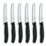 Victorinox 6.7833.6 Swiss Classic Tomato and Table Knife Set for Everyday Family Dining Serrated Blade in Black, Set of 6