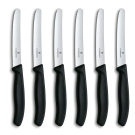 Victorinox 6.7833.6 Swiss Classic Tomato and Table Knife Set for Everyday Family Dining Serrated Blade in Black, Set of 6
