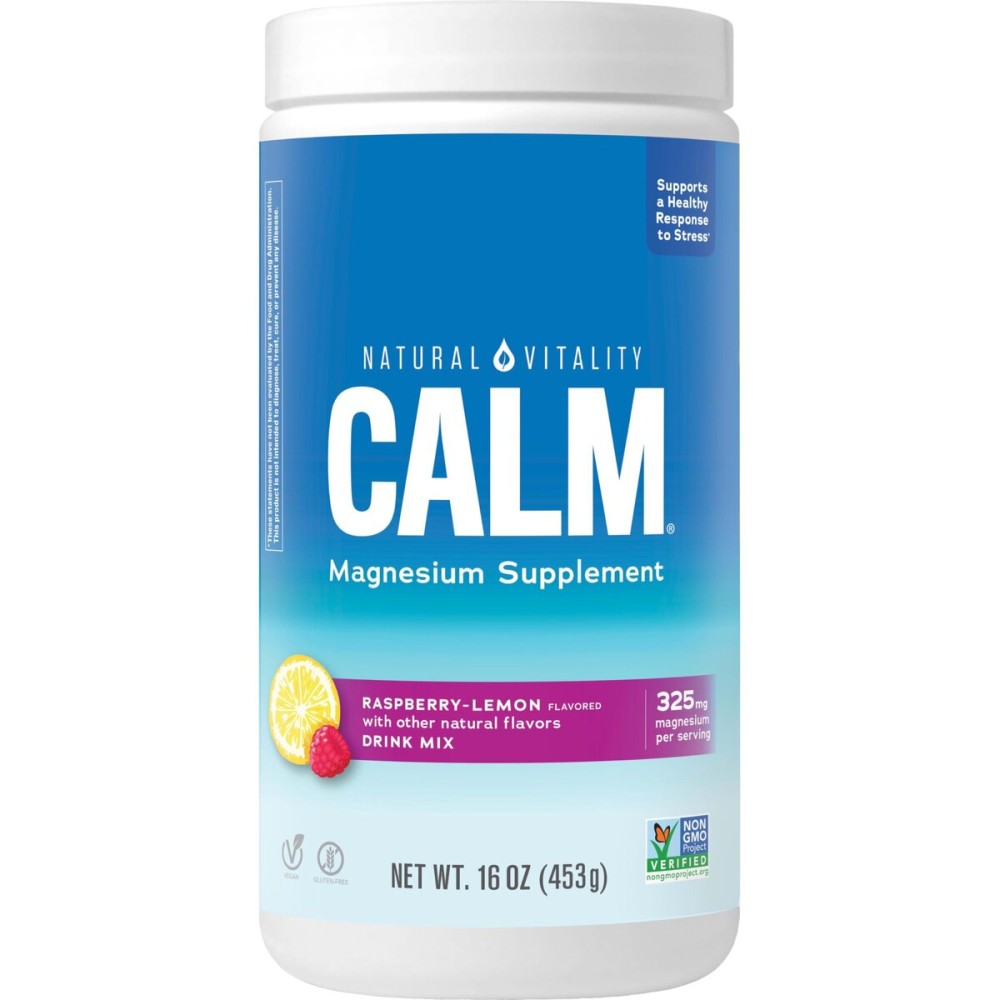 Natural Vitality Calm, Magnesium Citrate Supplement, Anti-Stress Drink Mix Powder, Gluten Free, Vegan, & Non-GMO, Raspberry Lemon, 16 oz Natural Vitality Calm, Magnesium Citrate Supplement, Anti-Stress Drink Mix Powder, Gluten Free, Vegan, & Non-GMO, Raspberry Lemon, 16 oz