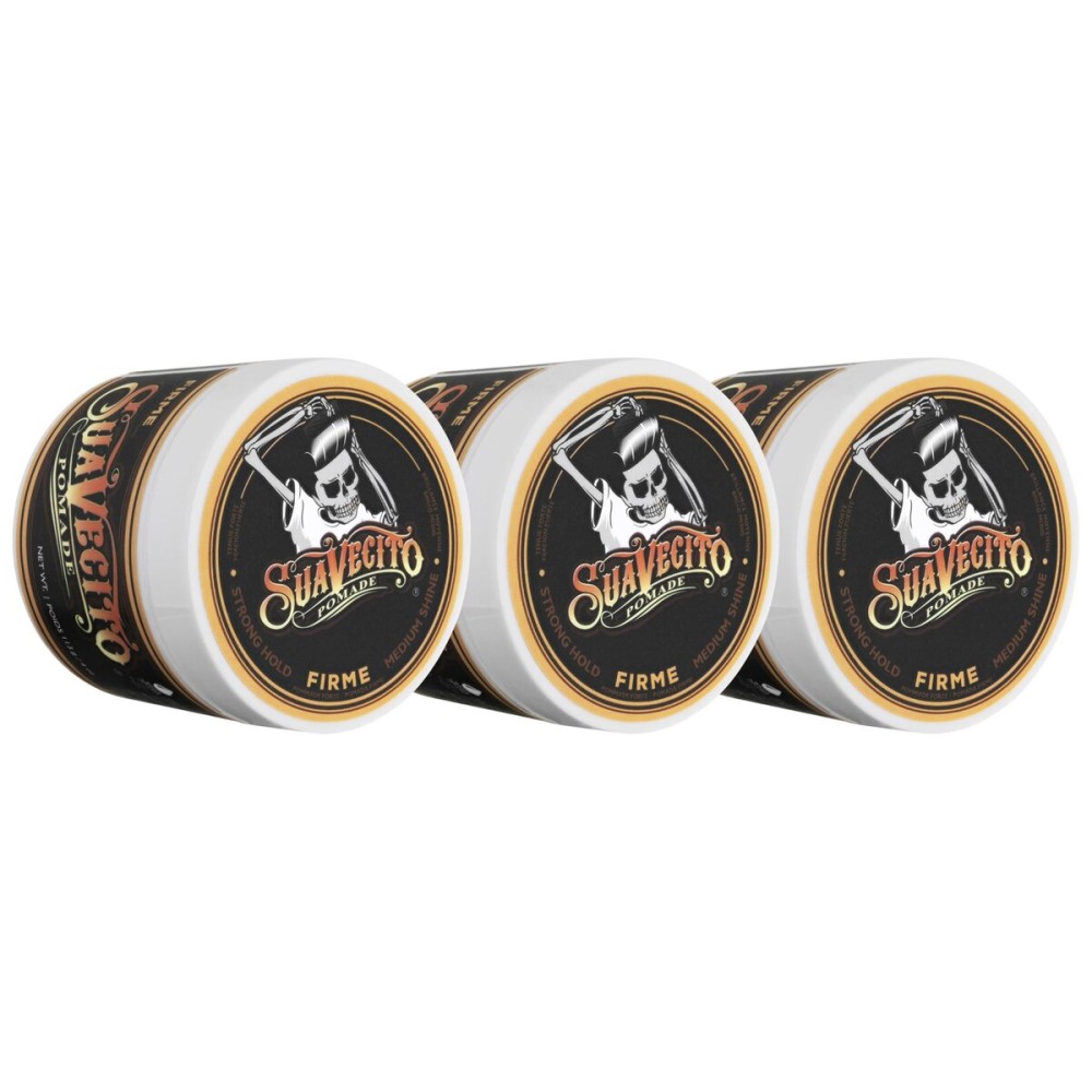 Suavecito Pomade Firme (Strong) Hold 4 oz, 3 Pack - Strong Hold Hair Pomade For Men - Medium Shine Water Based Wax Like Flake Free Hair Gel - Easy To Wash Out - All Day Hold For All Hair Styles