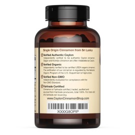 Ceylon Cinnamon Shop Organic Ceylon Cinnamon (100% Certified) Supplement, 90 Capsules Ceylon Cinnamon Shop Organic Ceylon Cinnamon (100% Certified) Supplement, 90 Capsules
