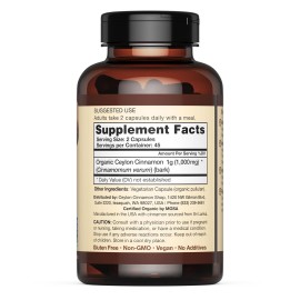 Ceylon Cinnamon Shop Organic Ceylon Cinnamon (100% Certified) Supplement, 90 Capsules Ceylon Cinnamon Shop Organic Ceylon Cinnamon (100% Certified) Supplement, 90 Capsules