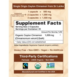 Ceylon Cinnamon Shop Organic Ceylon Cinnamon (100% Certified) Supplement, 90 Capsules Ceylon Cinnamon Shop Organic Ceylon Cinnamon (100% Certified) Supplement, 90 Capsules