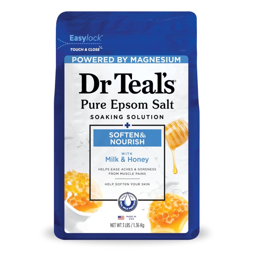 Dr Teal\'s Epsom Salt Magnesium Soak, Soften & Nourish with Milk and Honey, 3 lbs