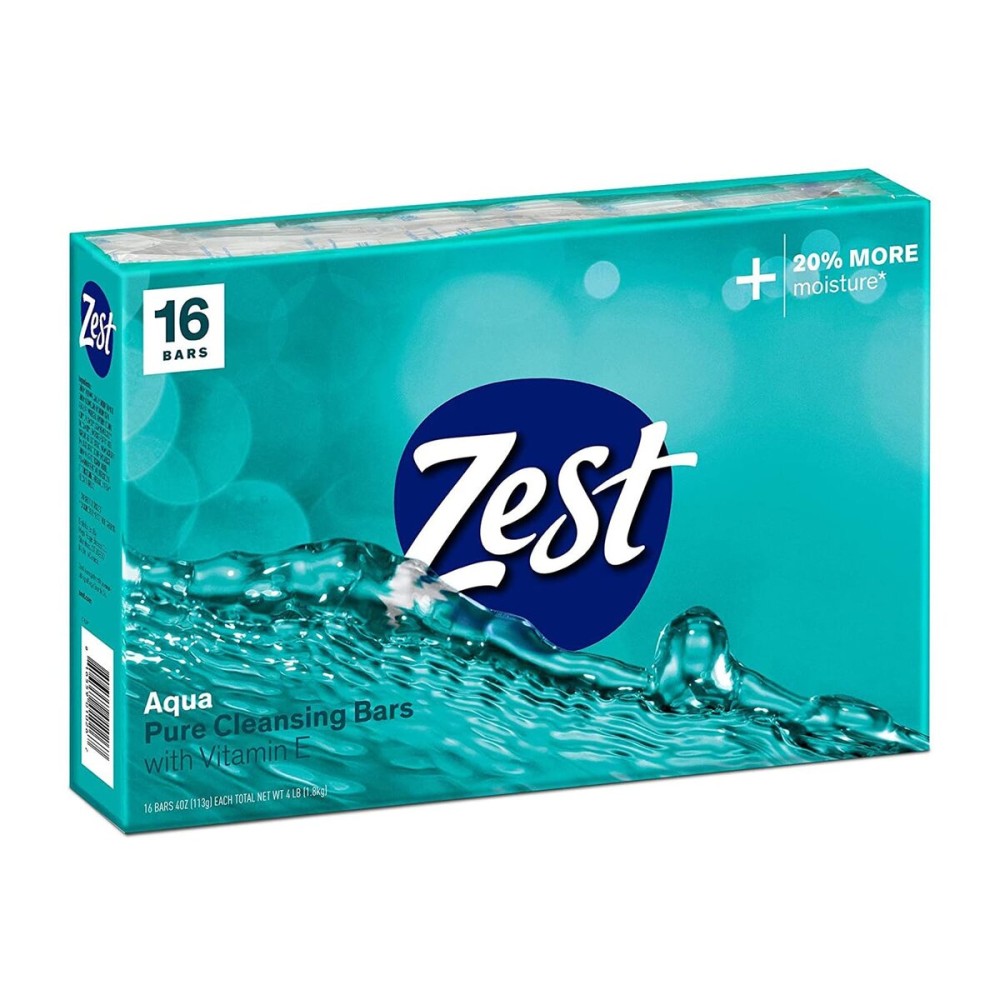 Zest Bar Soap - Enriched with Vitamin E - Moisturizing Body Soap - Gentle Soap - Paraben-Free Soap Bar - Suitable for All Skin Types - Aqua - 16 Pc Zest Bar Soap - Enriched with Vitamin E - Moisturizing Body Soap - Gentle Soap - Paraben-Free Soap Bar - Suitable for All Skin Types - Aqua - 16 Pc