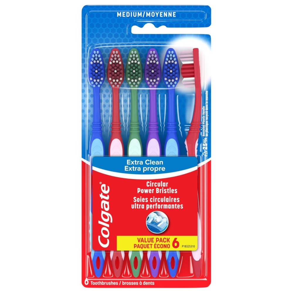 Colgate Extra Clean Toothbrush, Medium Bulk Toothbrush Pack, Adult Medium Bristle Toothbrushes with Ergonomic Handle and Circular Cleaning Bristles, Helps Remove Surface Stains, 6 Pack Colgate Extra Clean Toothbrush, Medium Bulk Toothbrush Pack, Adult Medium Bristle Toothbrushes with Ergonomic Handle and Circular Cleaning Bristles, Helps Remove Surface Stains, 6 Pack