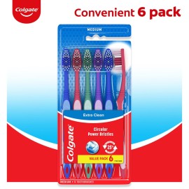 Colgate Extra Clean Toothbrush, Medium Bulk Toothbrush Pack, Adult Medium Bristle Toothbrushes with Ergonomic Handle and Circular Cleaning Bristles, Helps Remove Surface Stains, 6 Pack Colgate Extra Clean Toothbrush, Medium Bulk Toothbrush Pack, Adult Medium Bristle Toothbrushes with Ergonomic Handle and Circular Cleaning Bristles, Helps Remove Surface Stains, 6 Pack