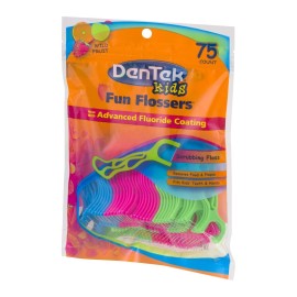 DenTek Kids Fun Flossers, Removes Food & Plaque, Wild Fruit Flavored Floss Picks, 75 Count, 6 Pack DenTek Kids Fun Flossers, Removes Food & Plaque, Wild Fruit Flavored Floss Picks, 75 Count, 6 Pack