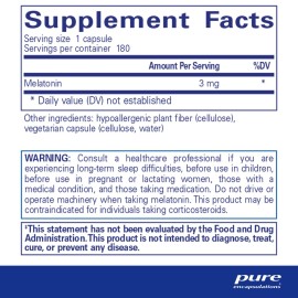 Pure Encapsulations Melatonin 3 mg - Antioxidant Supplement to Support Natural Sleeping & Relief of Occasional Sleeplessness - for Natural Sleep Support* - 180 Capsules Pure Encapsulations Melatonin 3 mg - Antioxidant Supplement to Support Natural Sleeping & Relief of Occasional Sleeplessness - for Natural Sleep Support* - 180 Capsules