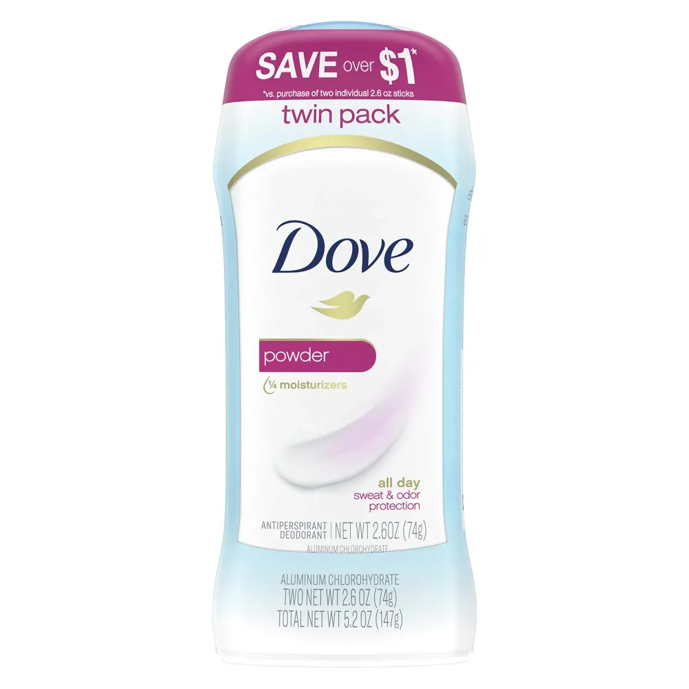 Dove Invisible Solid Antiperspirant Deodorant Stick for Women, Powder, For All Day Underarm Sweat & Odor Protection 2.6 oz 2 Count Dove Invisible Solid Antiperspirant Deodorant Stick for Women, Powder, For All Day Underarm Sweat & Odor Protection 2.6 oz 2 Count