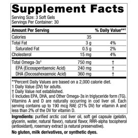 Nordic Naturals Arctic Cod Liver Oil, Lemon - 90 Soft Gels - 750 mg Total Omega-3s with EPA & DHA - Heart & Brain Health, Healthy Immunity, Overall Wellness - Non-GMO - 30 Servings Nordic Naturals Arctic Cod Liver Oil, Lemon - 90 Soft Gels - 750 mg Total Omega-3s with EPA & DHA - Heart & Brain Health, Healthy Immunity, Overall Wellness - Non-GMO - 30 Servings