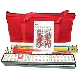 KT Mahjong 4 Pushers and Complete American Mahjong Set with Burgundy Bag, 166 Tiles