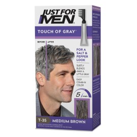 Just For Men Touch of Gray, Mens Hair Color Kit with Comb Applicator for Easy Application, Great for a Salt and Pepper Look - Medium Brown, T-35, Pack of 1 Just For Men Touch of Gray, Mens Hair Color Kit with Comb Applicator for Easy Application, Great for a Salt and Pepper Look - Medium Brown, T-35, Pack of 1