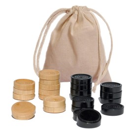 WE Games Wooden Checkers Pieces Only (1.5 inch), Checker Board Game & Backgammon Pieces, 24 Natural and Black Stained Stackable Ridges with a Drawstring Storage Bag, Replacement Game Piece