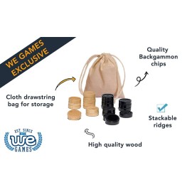 WE Games Wooden Checkers Pieces Only (1.5 inch), Checker Board Game & Backgammon Pieces, 24 Natural and Black Stained Stackable Ridges with a Drawstring Storage Bag, Replacement Game Piece