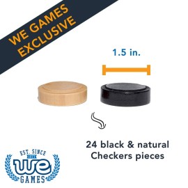WE Games Wooden Checkers Pieces Only (1.5 inch), Checker Board Game & Backgammon Pieces, 24 Natural and Black Stained Stackable Ridges with a Drawstring Storage Bag, Replacement Game Piece