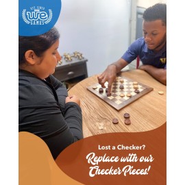 WE Games Wooden Checkers Pieces Only (1.5 inch), Checker Board Game & Backgammon Pieces, 24 Brown and Natural Stained Stackable Ridges with a Drawstring Storage Bag, Replacement Game Piece