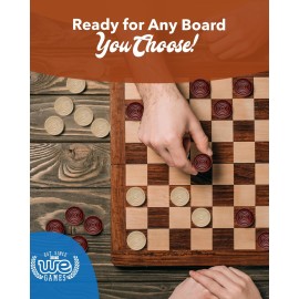 WE Games Wooden Checkers Pieces Only (1.5 inch), Checker Board Game & Backgammon Pieces, 24 Brown and Natural Stained Stackable Ridges with a Drawstring Storage Bag, Replacement Game Piece