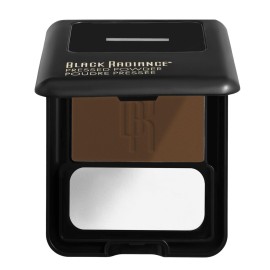 Black Radiance Pressed Powder, Pigment-Rich Matte Finish for Dark Skin Tones, Oil-Absorbing Compact with Mirror & Sponge - Caf