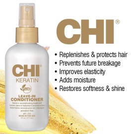 CHI Keratin Leave-in Conditioner, Hydrating Conditioner For Restoring Softness & Preventing Breakage, Great For Daily Use, Sulfate-free, 6 Oz