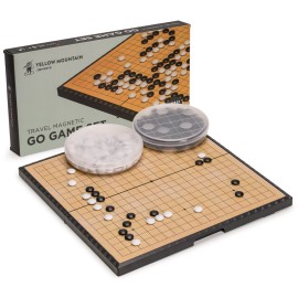 Yellow Mountain Imports Magnetic Go Game Set with Single Convex Magnetic Plastic Stones and Go Board, 11-inch