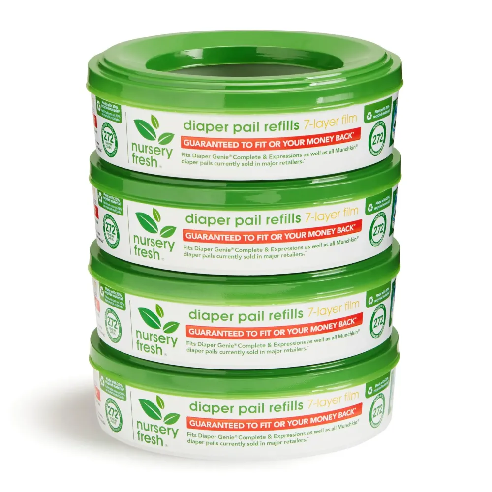 Nursery Fresh Refill Rings for Diaper Genie and Munchkin Diaper Pails, Holds up to 1,088 Newborn Diapers, 4 Pack Nursery Fresh Refill Rings for Diaper Genie and Munchkin Diaper Pails, Holds up to 1,088 Newborn Diapers, 4 Pack
