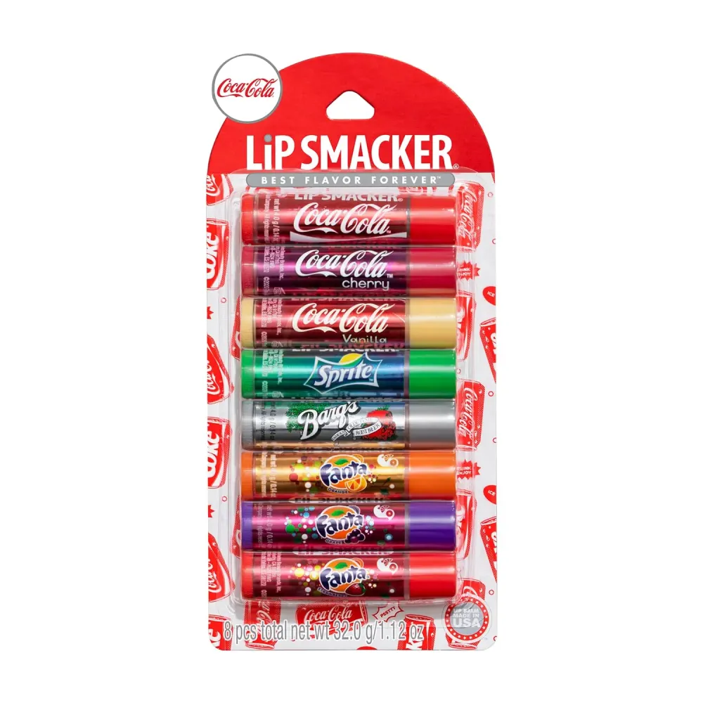 Lip Smacker Coca-Cola Flavored Balm, 8 Count, Flavors Coke, Cherry Vanilla Sprite, Root Beer, Orange Fanta, Grape Strawberry Fanta Lip Smacker Coca-Cola Flavored Balm, 8 Count, Flavors Coke, Cherry Vanilla Sprite, Root Beer, Orange Fanta, Grape Strawberry Fanta