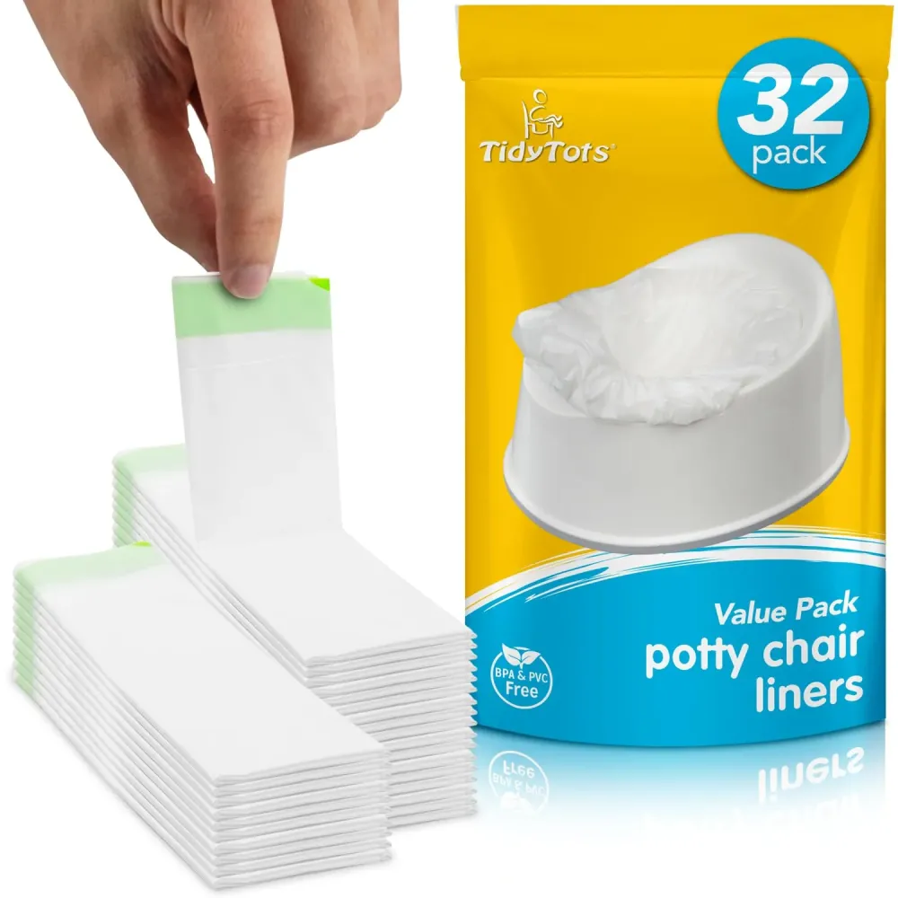 TidyTots Disposable Potty Chair Liners for Potty Training Toddlers | Value Pack of 32 Disposable Potty Liners for Toddlers | Portable Potty Chair Refill Pack TidyTots Disposable Potty Chair Liners for Potty Training Toddlers | Value Pack of 32 Disposable Potty Liners for Toddlers | Portable Potty Chair Refill Pack