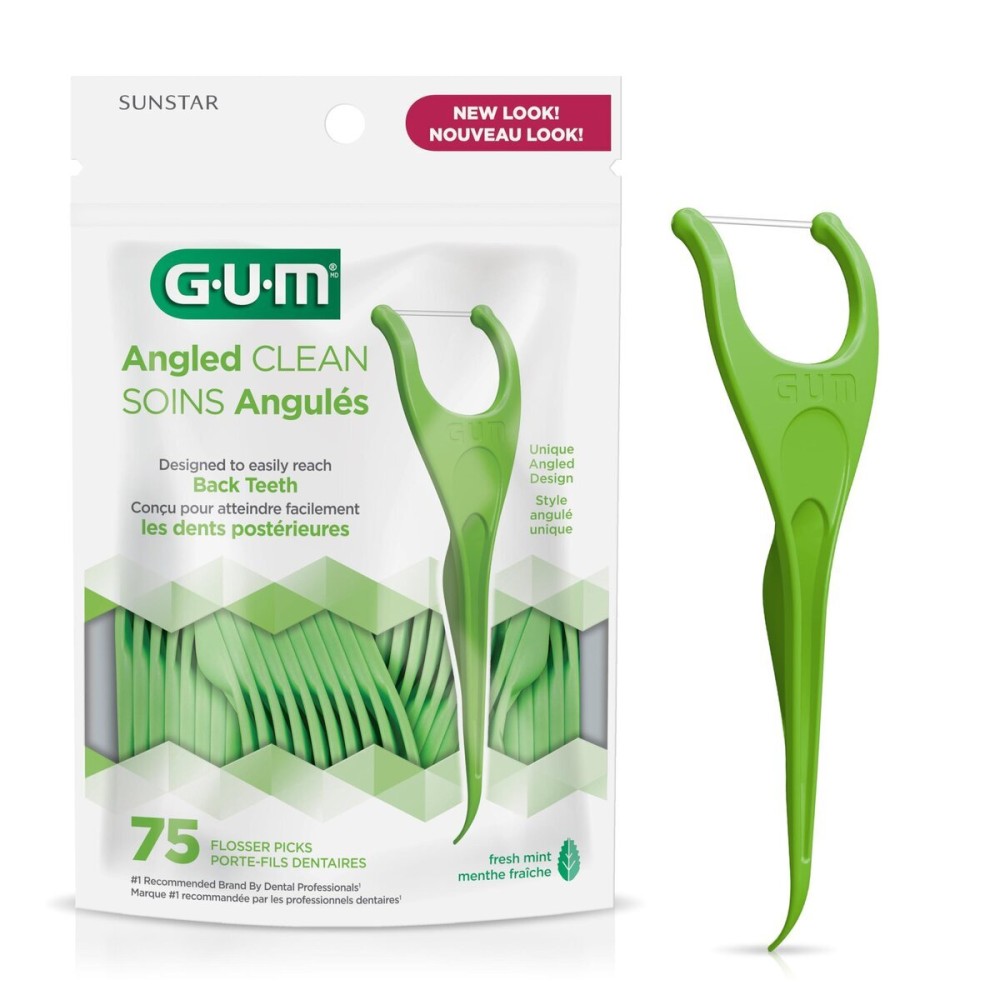 GUM Angled Floss Picks, Perfect for Tight Teeth, Extra Strong Shred-Resistant Dental Floss, Angled for Easy Reach, Dental Flossers for Adults, Fresh Mint Flavor, 75 Count GUM Angled Floss Picks, Perfect for Tight Teeth, Extra Strong Shred-Resistant Dental Floss, Angled for Easy Reach, Dental Flossers for Adults, Fresh Mint Flavor, 75 Count