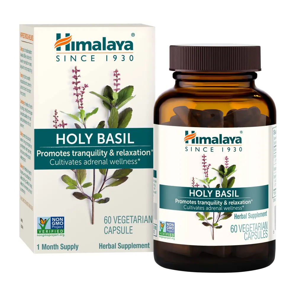 Himalaya Holy Basil Tulsi Herbal Supplement, Stress Relief, Relaxation, Occasional Sleeplessness, Promotes Calm, Energy Support, Ayurvedic, Non-GMO, Vegan, 720 mg, 60 Capsules, 30 Day Supply Himalaya Holy Basil Tulsi Herbal Supplement, Stress Relief, Relaxation, Occasional Sleeplessness, Promotes Calm, Energy Support, Ayurvedic, Non-GMO, Vegan, 720 mg, 60 Capsules, 30 Day Supply