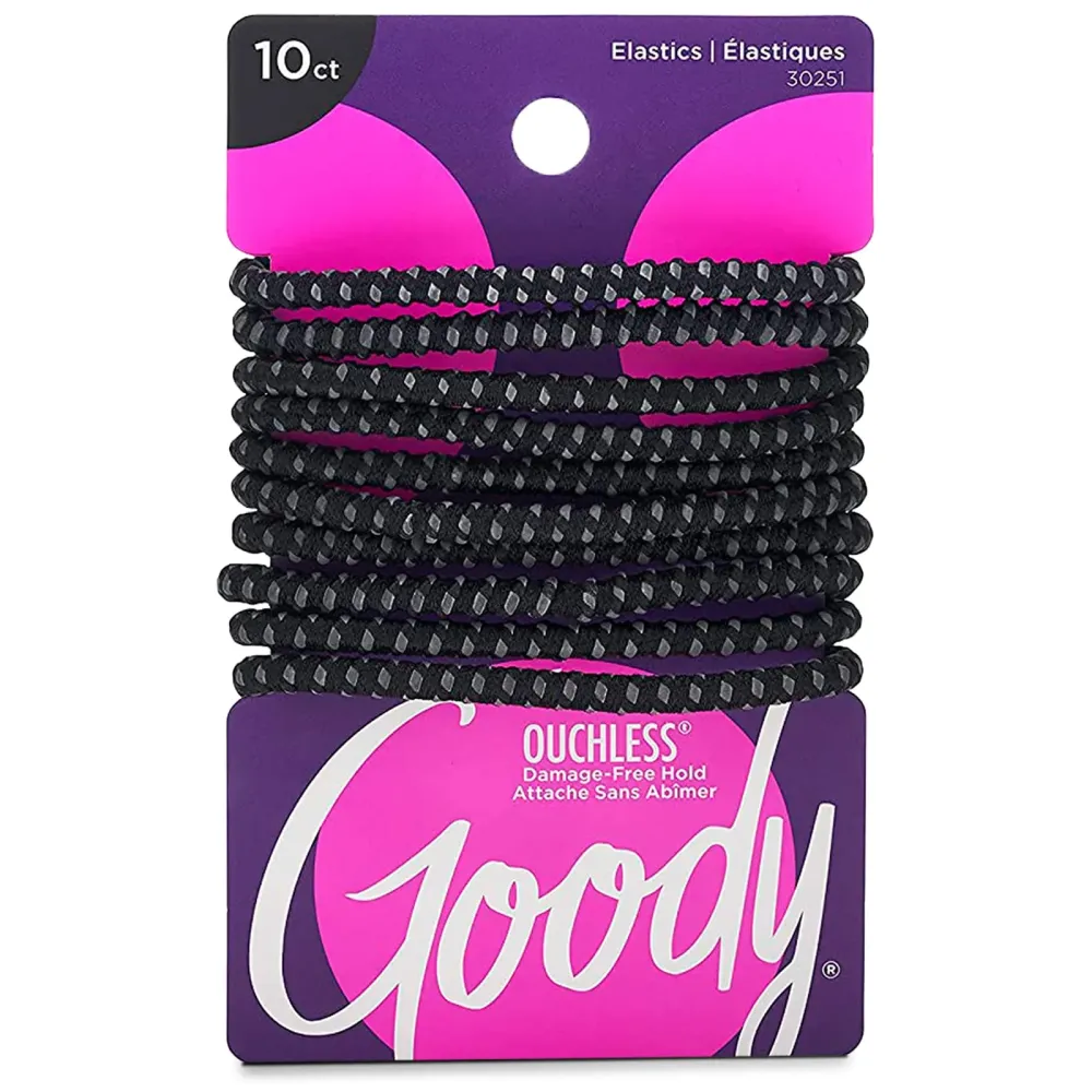 Goody Ouchless No Slip Hair Ties, 10 Ct, Black, 4MM Rubber Bands, SlideProof, Pain-Free Styling Accessories for Women & Men, Made for Long-Lasting Braids, Ponytails & More, All Hair Types