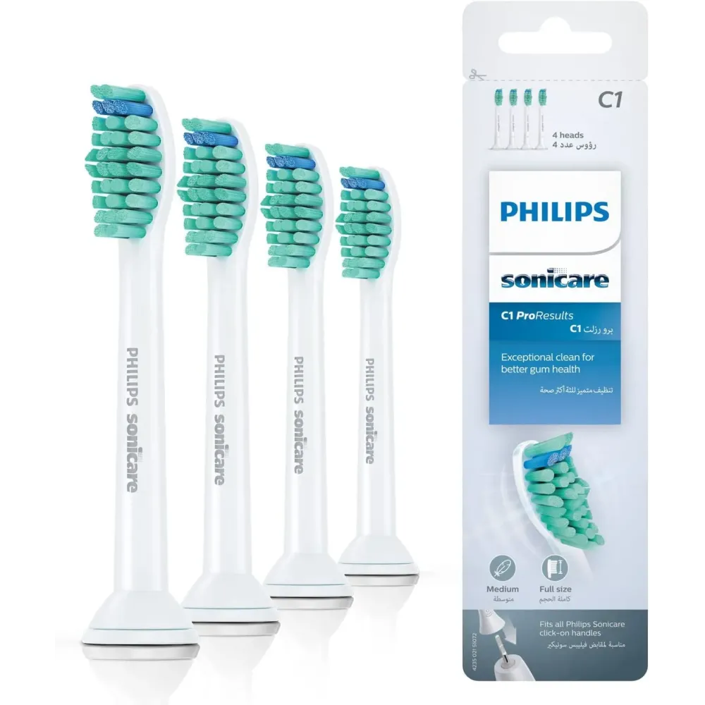 Philips Genuine Sonicare Pro Results Brush Heads, White, Pack of 4 - HX6014/07 Philips Genuine Sonicare Pro Results Brush Heads, White, Pack of 4 - HX6014/07
