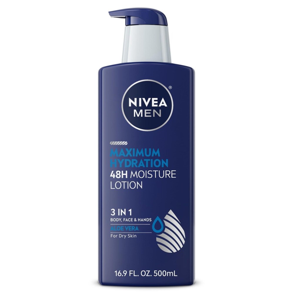 NIVEA MEN Maximum Hydration 48-Hour Moisture Body Lotion for Dry Skin, Aloe Vera Lotion for Men, 3-in-1 Body, Face and Hands, Dermatologically-Tested, 16.9 Fl Oz Bottle NIVEA MEN Maximum Hydration 48-Hour Moisture Body Lotion for Dry Skin, Aloe Vera Lotion for Men, 3-in-1 Body, Face and Hands, Dermatologically-Tested, 16.9 Fl Oz Bottle