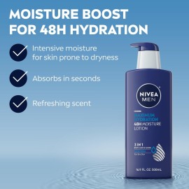NIVEA MEN Maximum Hydration 48-Hour Moisture Body Lotion for Dry Skin, Aloe Vera Lotion for Men, 3-in-1 Body, Face and Hands, Dermatologically-Tested, 16.9 Fl Oz Bottle NIVEA MEN Maximum Hydration 48-Hour Moisture Body Lotion for Dry Skin, Aloe Vera Lotion for Men, 3-in-1 Body, Face and Hands, Dermatologically-Tested, 16.9 Fl Oz Bottle
