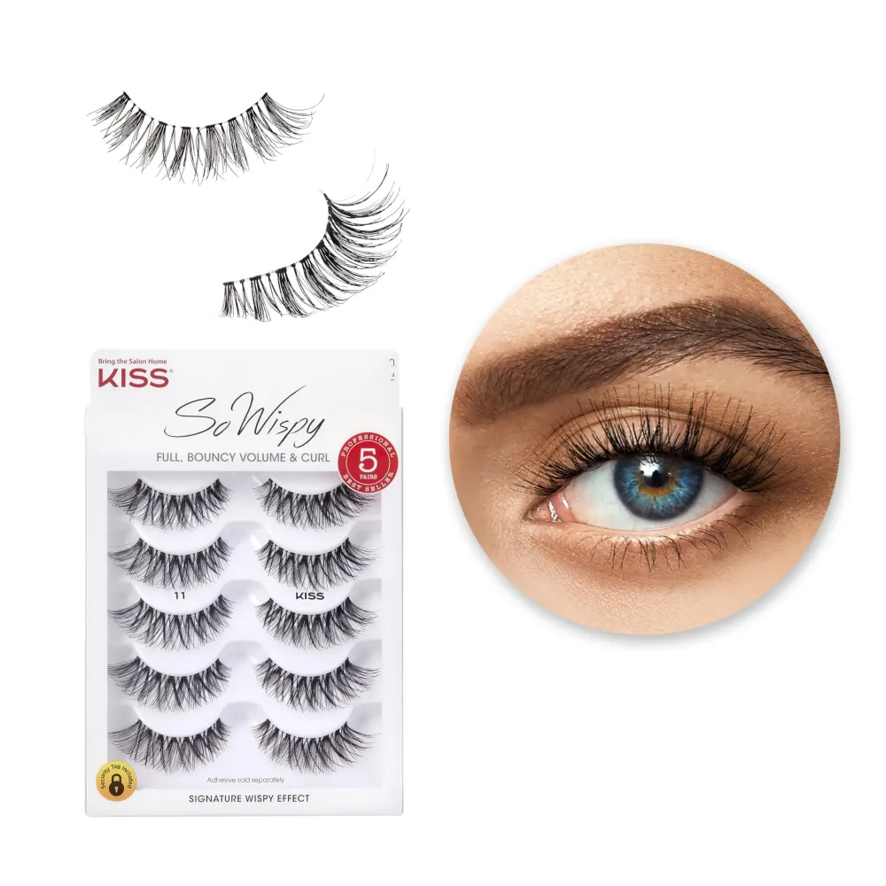 KISS So Wispy False Eyelashes Multipack 11, Full Bouncy Volume & Curl, Signature Wispy Effect, Quality Synthetic, Crisscross Pattern, Cruelty Free, Reusable and contact lens friendly, 5 Pairs KISS So Wispy False Eyelashes Multipack 11, Full Bouncy Volume & Curl, Signature Wispy Effect, Quality Synthetic, Crisscross Pattern, Cruelty Free, Reusable and contact lens friendly, 5 Pairs