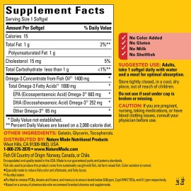 Nature Made Burp Less Ultra Omega 3 Fish Oil Supplements, 1400mg Fish Oil Omega 3 Supplements as Ethyl Esters for Healthy Heart Brain Eyes Support, One Per Day, 90 Softgels