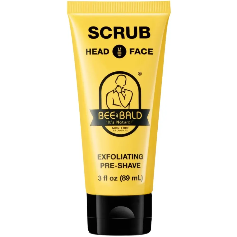 Bee Bald SCRUB Exfoliating Pre-Shave for Deep Cleans & Removing Pore Clogging Dirt, Oil & Dry Flaky Skin. Prepares You For a Super Close Shave, 3 Fl Oz