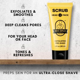 Bee Bald SCRUB Exfoliating Pre-Shave for Deep Cleans & Removing Pore Clogging Dirt, Oil & Dry Flaky Skin. Prepares You For a Super Close Shave, 3 Fl Oz