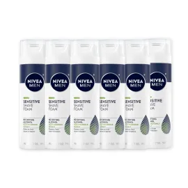 NIVEA MEN Sensitive Shave Foam with Vitamin E, Soothing Chamomile and Witch Hazel Extracts, 6 Pack of 7 Oz Cans NIVEA MEN Sensitive Shave Foam with Vitamin E, Soothing Chamomile and Witch Hazel Extracts, 6 Pack of 7 Oz Cans