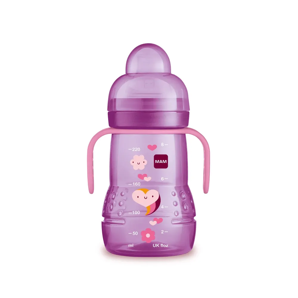 MAM Trainer Sippy Cup for Toddlers 1-3, 8 oz. Transition Drinking Cup with Extra-Soft Spout, Spill-Free Nipple, and Non-Slip Handles, for Girls 4+ Months, 1 Count MAM Trainer Sippy Cup for Toddlers 1-3, 8 oz. Transition Drinking Cup with Extra-Soft Spout, Spill-Free Nipple, and Non-Slip Handles, for Girls 4+ Months, 1 Count