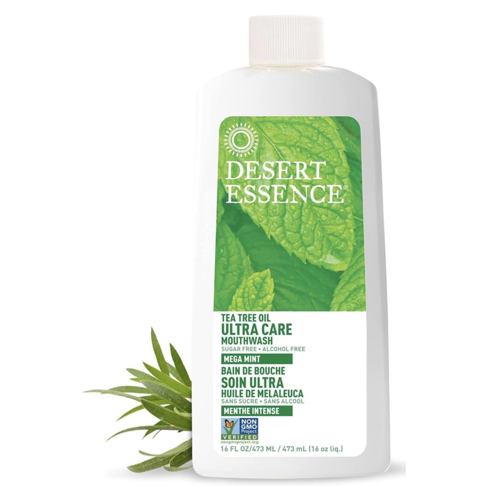 Desert Essence Natural Tea Tree Oil Ultra Care Mouthwash - Mega Mint - 16 Fl Oz - Freshens Breath - Defends Against Sugar Acids - Vitamin C - Soothes Gums - Whitening Floss - Removes Food Debris Desert Essence Natural Tea Tree Oil Ultra Care Mouthwash - Mega Mint - 16 Fl Oz - Freshens Breath - Defends Against Sugar Acids - Vitamin C - Soothes Gums - Whitening Floss - Removes Food Debris
