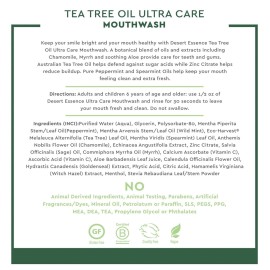 Desert Essence Natural Tea Tree Oil Ultra Care Mouthwash - Mega Mint - 16 Fl Oz - Freshens Breath - Defends Against Sugar Acids - Vitamin C - Soothes Gums - Whitening Floss - Removes Food Debris Desert Essence Natural Tea Tree Oil Ultra Care Mouthwash - Mega Mint - 16 Fl Oz - Freshens Breath - Defends Against Sugar Acids - Vitamin C - Soothes Gums - Whitening Floss - Removes Food Debris