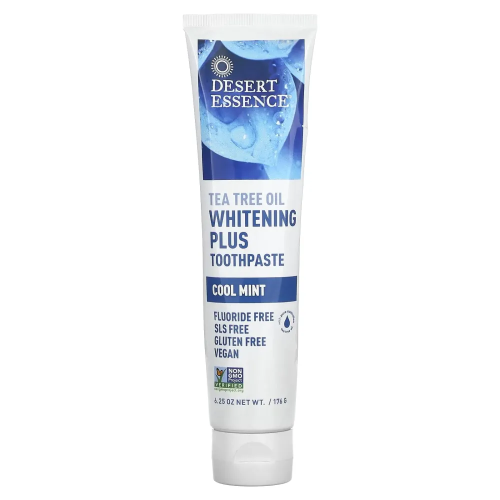 Desert Essence Natural Tea Tree Oil Whitening Plus Toothpaste - Cool Mint - 6.25 Oz - Antiseptic Tea Tree Oil - Zinc Citrate - Baking Soda - Freshens Breath - Reduced Plaque - Fluoride & Gluten Free Desert Essence Natural Tea Tree Oil Whitening Plus Toothpaste - Cool Mint - 6.25 Oz - Antiseptic Tea Tree Oil - Zinc Citrate - Baking Soda - Freshens Breath - Reduced Plaque - Fluoride & Gluten Free