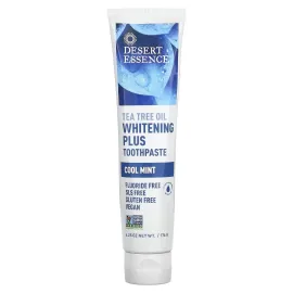 Desert Essence Natural Tea Tree Oil Whitening Plus Toothpaste - Cool Mint - 6.25 Oz - Antiseptic Tea Tree Oil - Zinc Citrate - Baking Soda - Freshens Breath - Reduced Plaque - Fluoride & Gluten Free