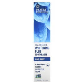 Desert Essence Natural Tea Tree Oil Whitening Plus Toothpaste - Cool Mint - 6.25 Oz - Antiseptic Tea Tree Oil - Zinc Citrate - Baking Soda - Freshens Breath - Reduced Plaque - Fluoride & Gluten Free Desert Essence Natural Tea Tree Oil Whitening Plus Toothpaste - Cool Mint - 6.25 Oz - Antiseptic Tea Tree Oil - Zinc Citrate - Baking Soda - Freshens Breath - Reduced Plaque - Fluoride & Gluten Free